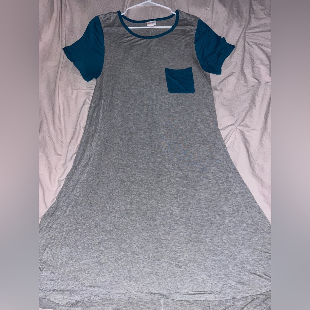 LuLaRoe Carly Gray Dress with Teal